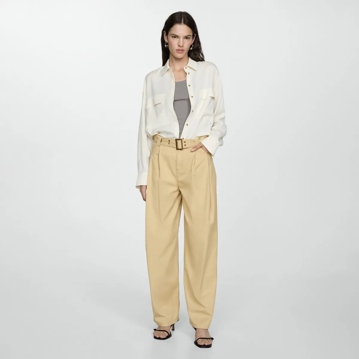 MANGO - Pantalón Lyocell Cinturón Mujer Mango