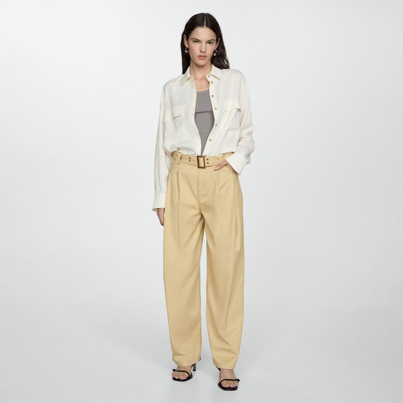 MANGO - Pantalón Lyocell Cinturón Mujer Mango