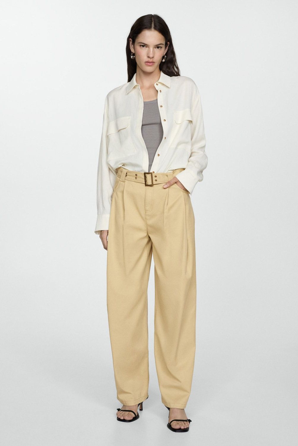 MANGO - Pantalón Lyocell Cinturón Mujer Mango