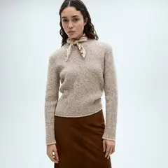 MANGO - Sweater Punto Canalé Cuello Perkins Mujer