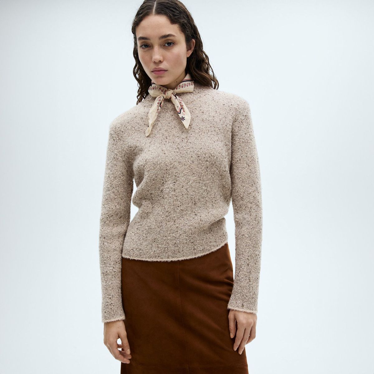 MANGO - Sweater Punto Canalé Cuello Perkins Mujer Mango