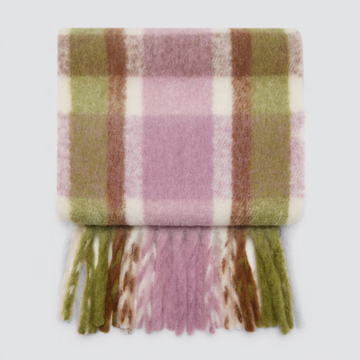 MANGO - Bufanda Cuadros Terminaciones Flecos Mujer Mango