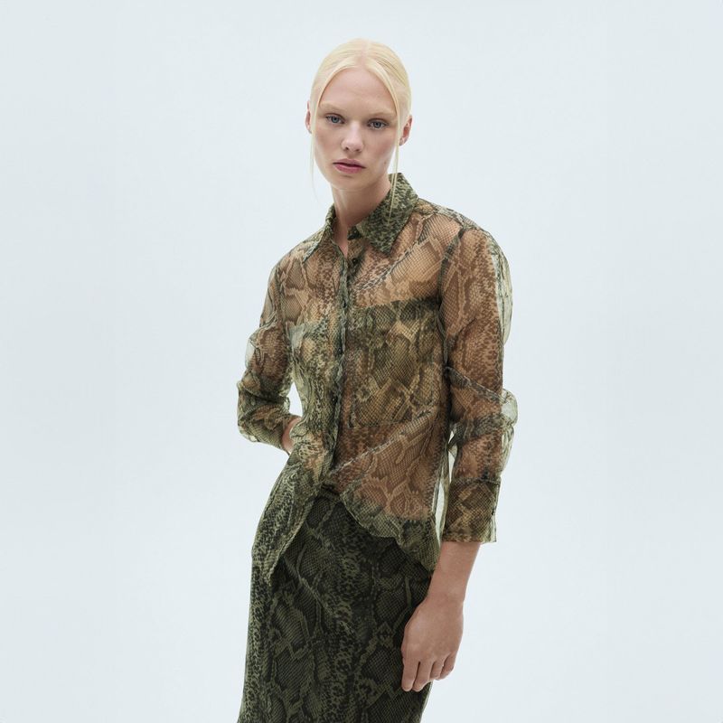 MANGO - Camisa Organza Serpiente Mujer Mango