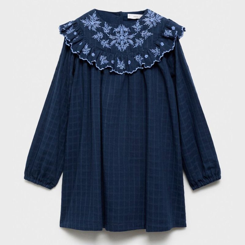 MANGO KIDS - Vestido Cuadros Detalle Bordado Niña Mango Kids