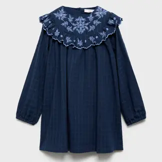 MANGO KIDS - Vestido Cuadros Detalle Bordado Niña