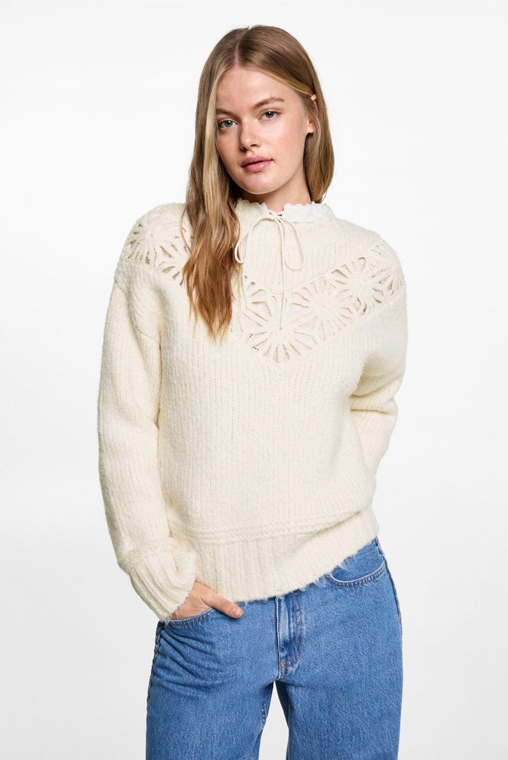 MANGO TEEN - Sweater Punto Flores Mujer Mango Teen