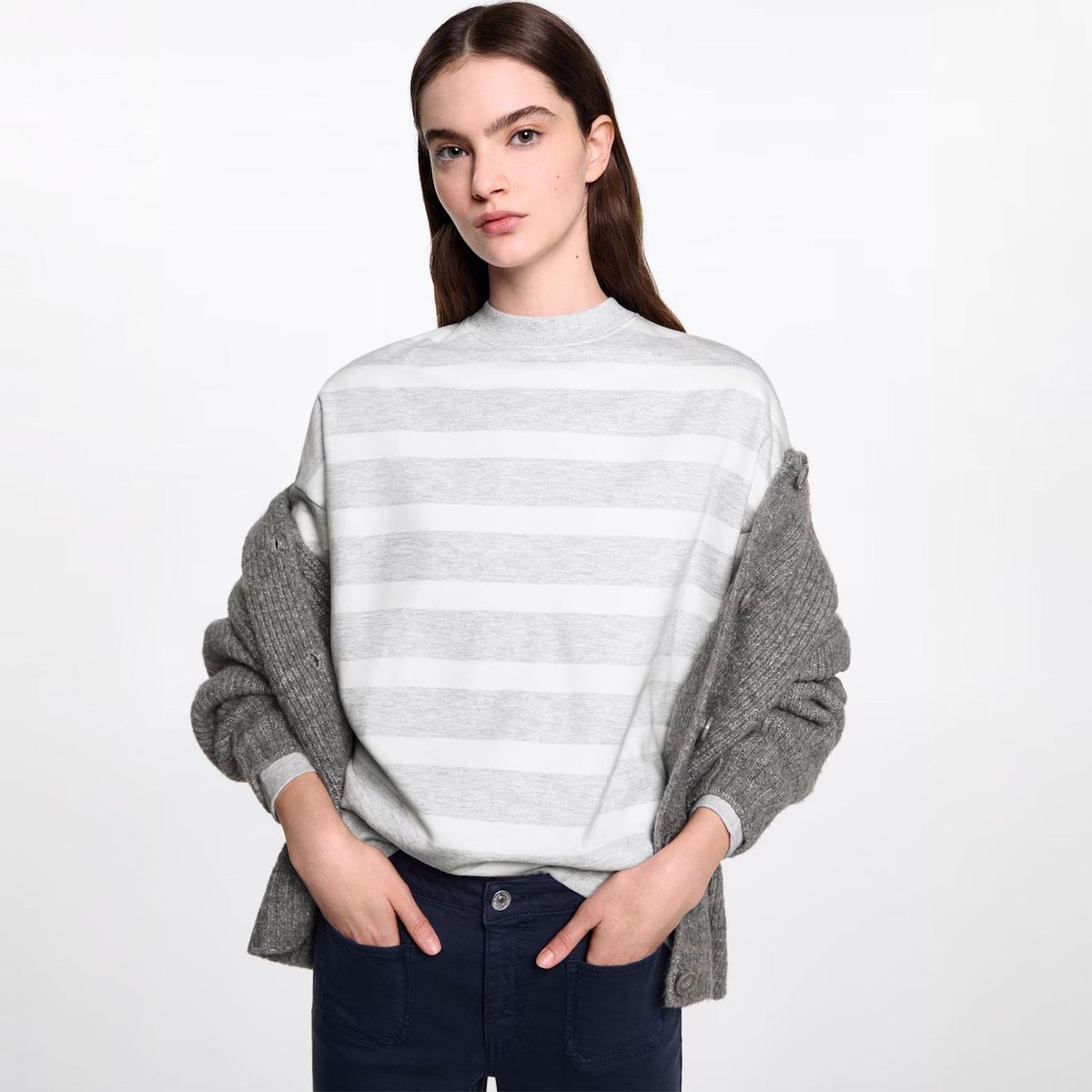 MANGO TEEN - Polerón Algodón Rayas Mujer Mango Teen