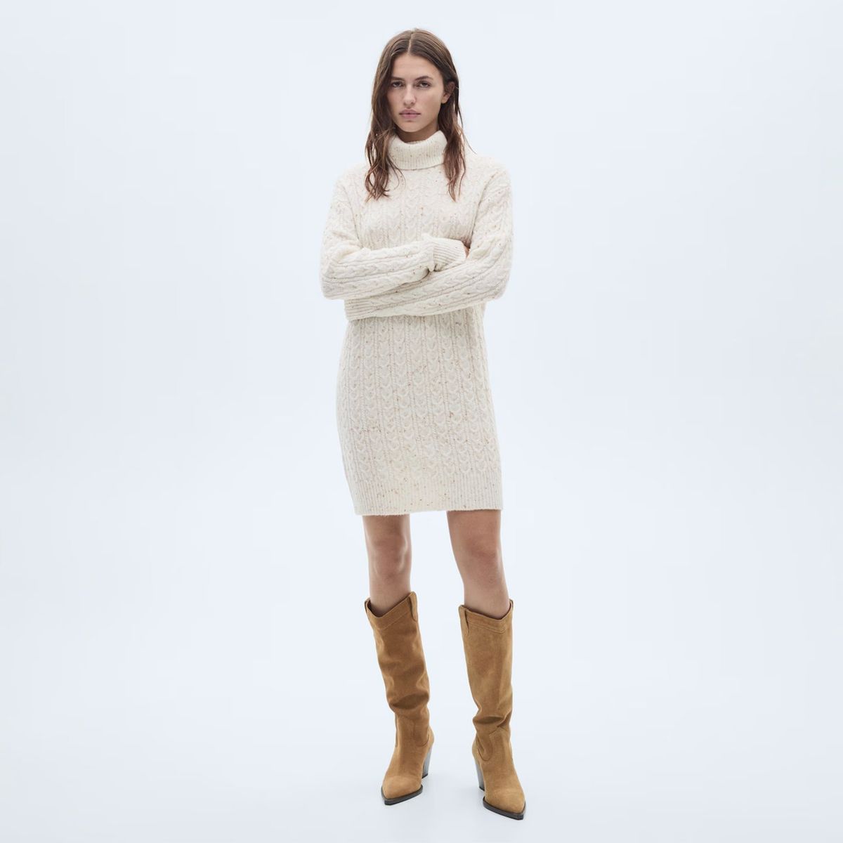 MANGO - Vestido Punto Cuello Alto Mujer Mango