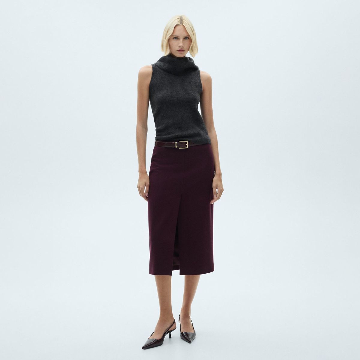 MANGO - Top Punto Cuello Alto Mujer Mango