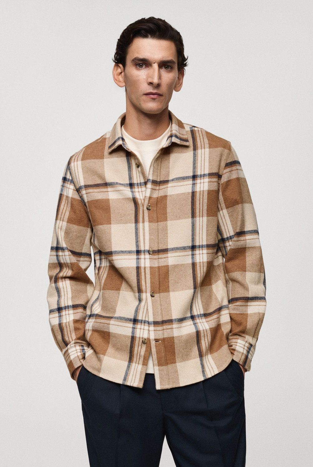 MANGO MAN - Sobrecamisa 100% Algodón Franela Cuadros Hombre Mango Man