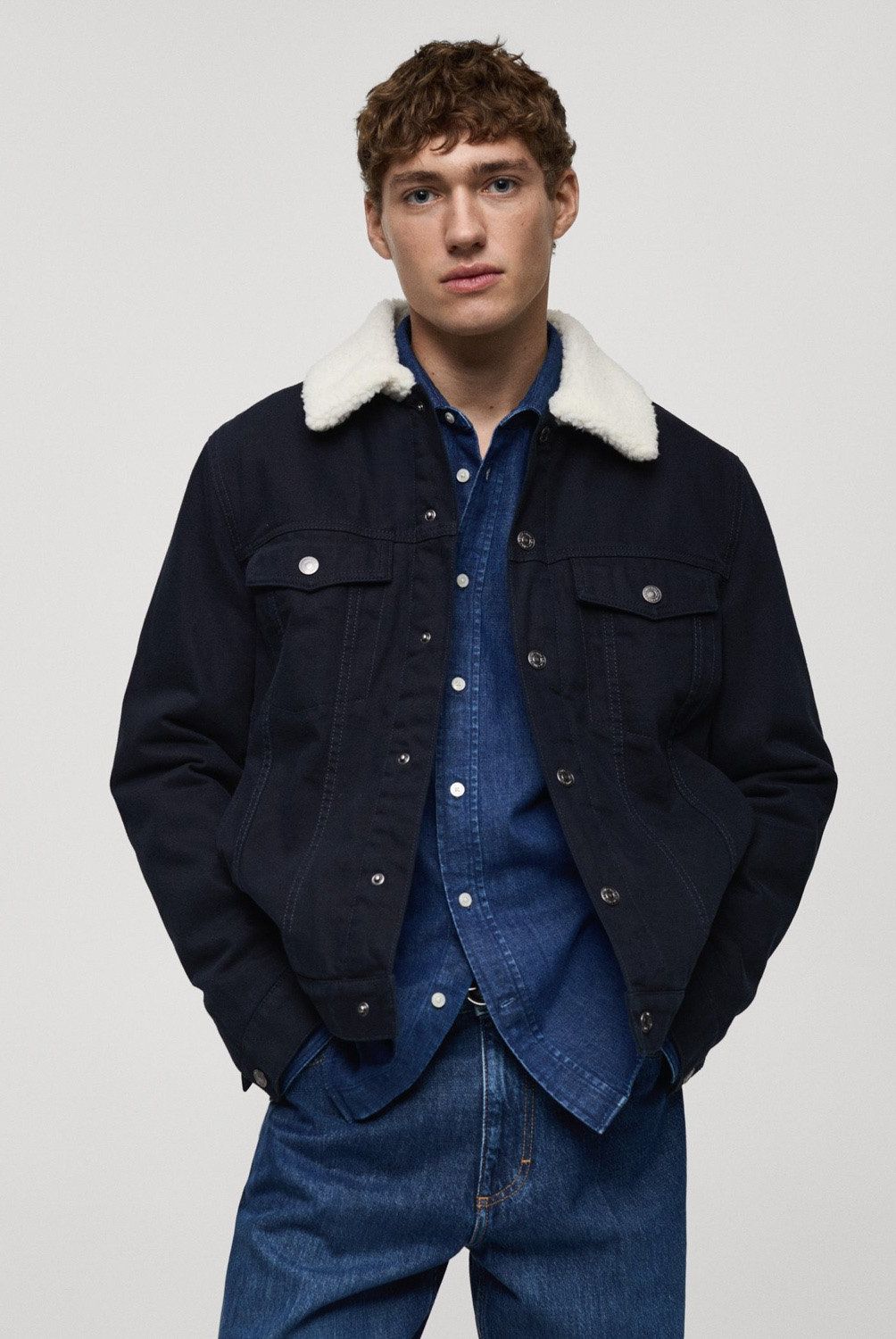 MANGO MAN - Chaqueta Denim Cuello Borreguillo Hombre Mango Man