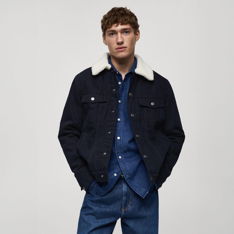 MANGO MAN - Chaqueta Denim Cuello Borreguillo Hombre Mango Man