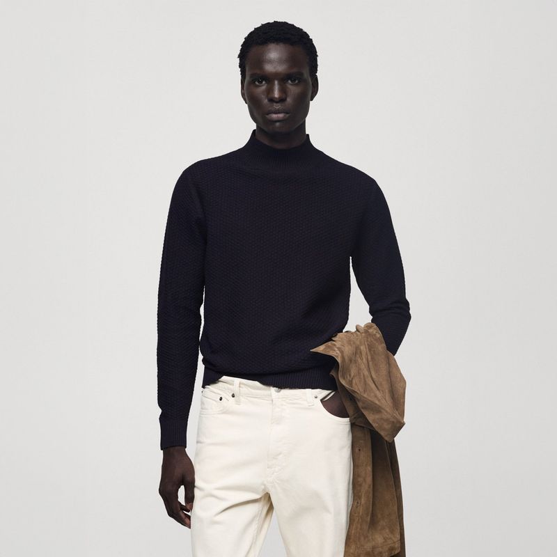 MANGO MAN - Sweater Algodón Estructura Cuello Perkins Hombre Mango Man