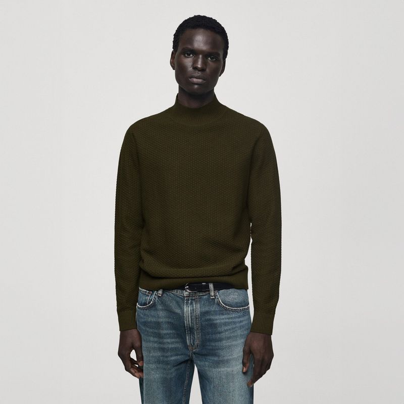 MANGO MAN - Sweater Algodón Estructura Cuello Perkins Hombre Mango Man