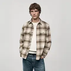 MANGO MAN - Sobrecamisa 100% Algodón Franela Cuadros Hombre
