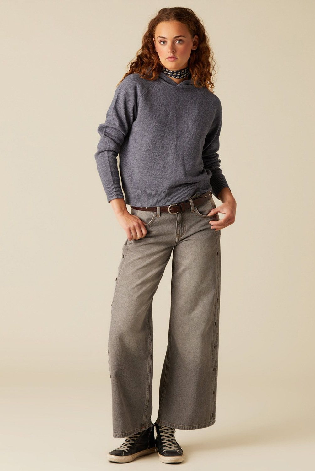 NICOLI - Jeans Gris Botones Lateral Mujer Nicoli