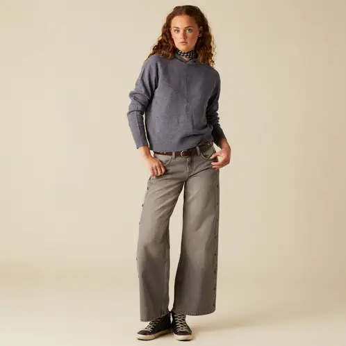 NICOLI - Jeans Gris Botones Lateral Mujer