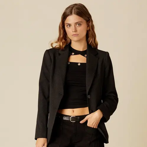 NICOLI - Blazer Negro Brillo Mujer