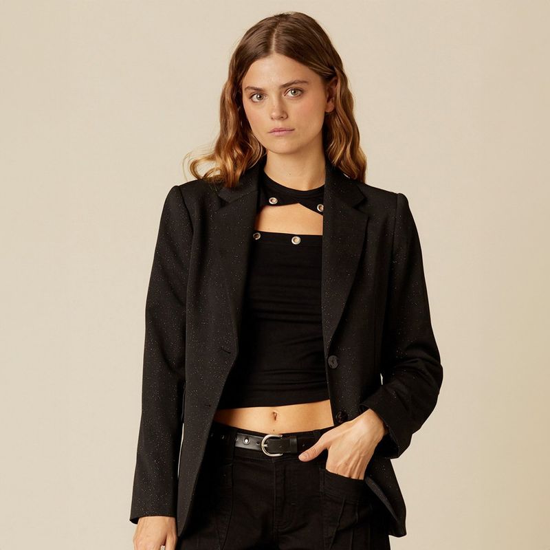 NICOLI - Blazer Negro Brillo Mujer Nicoli
