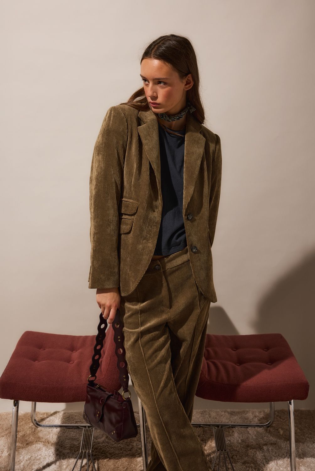 NICOLI - Blazer Cotelé Café Mujer Nicoli