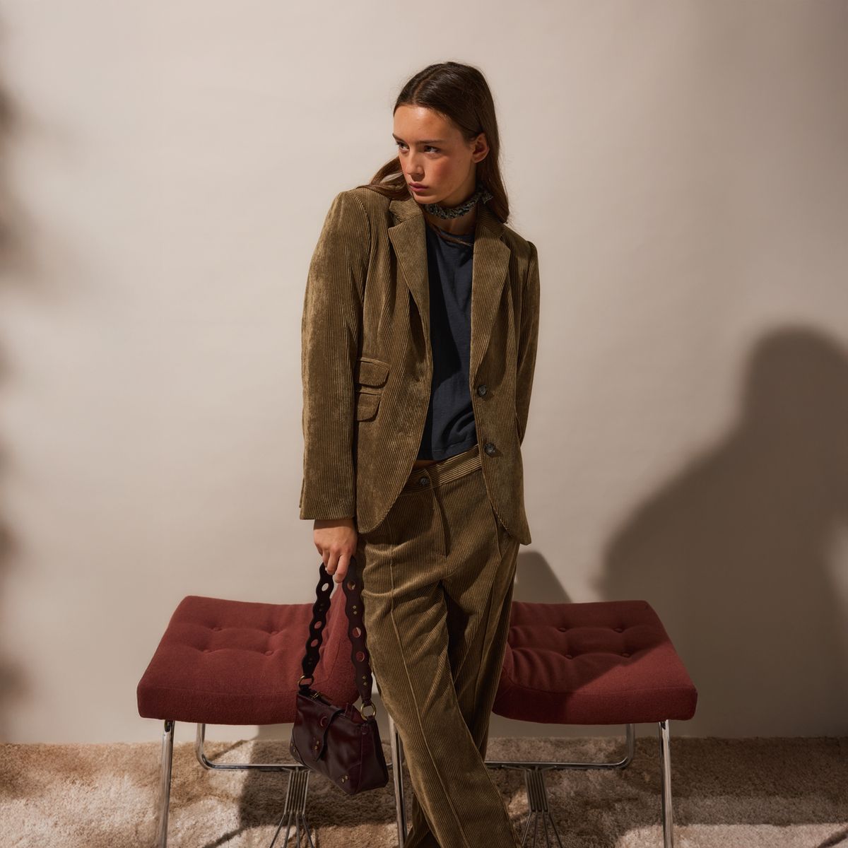 NICOLI - Blazer Cotelé Café Mujer Nicoli