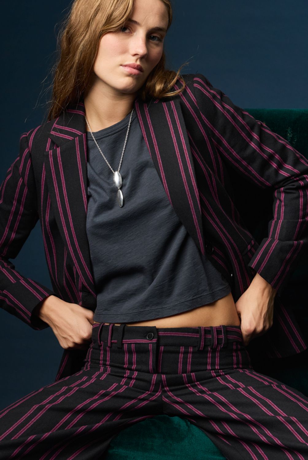 NICOLI - Blazer Negro Raya Moradodo Mujer Nicoli