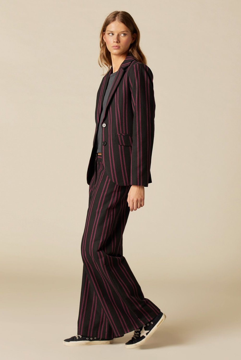 NICOLI - Blazer Negro Raya Moradodo Mujer Nicoli