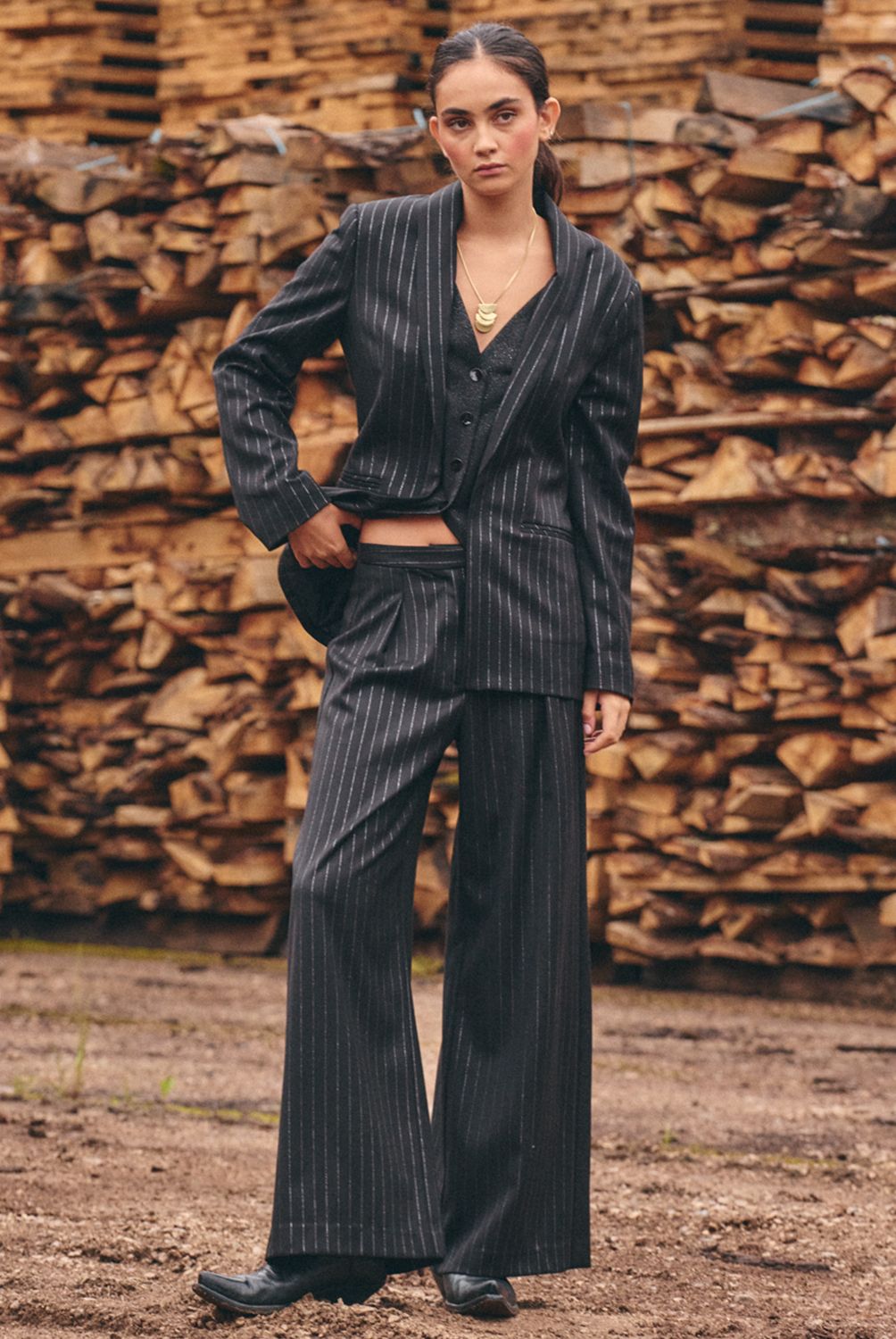 NICOLI - Blazer Chaleco Raya Brillo Mujer Nicoli