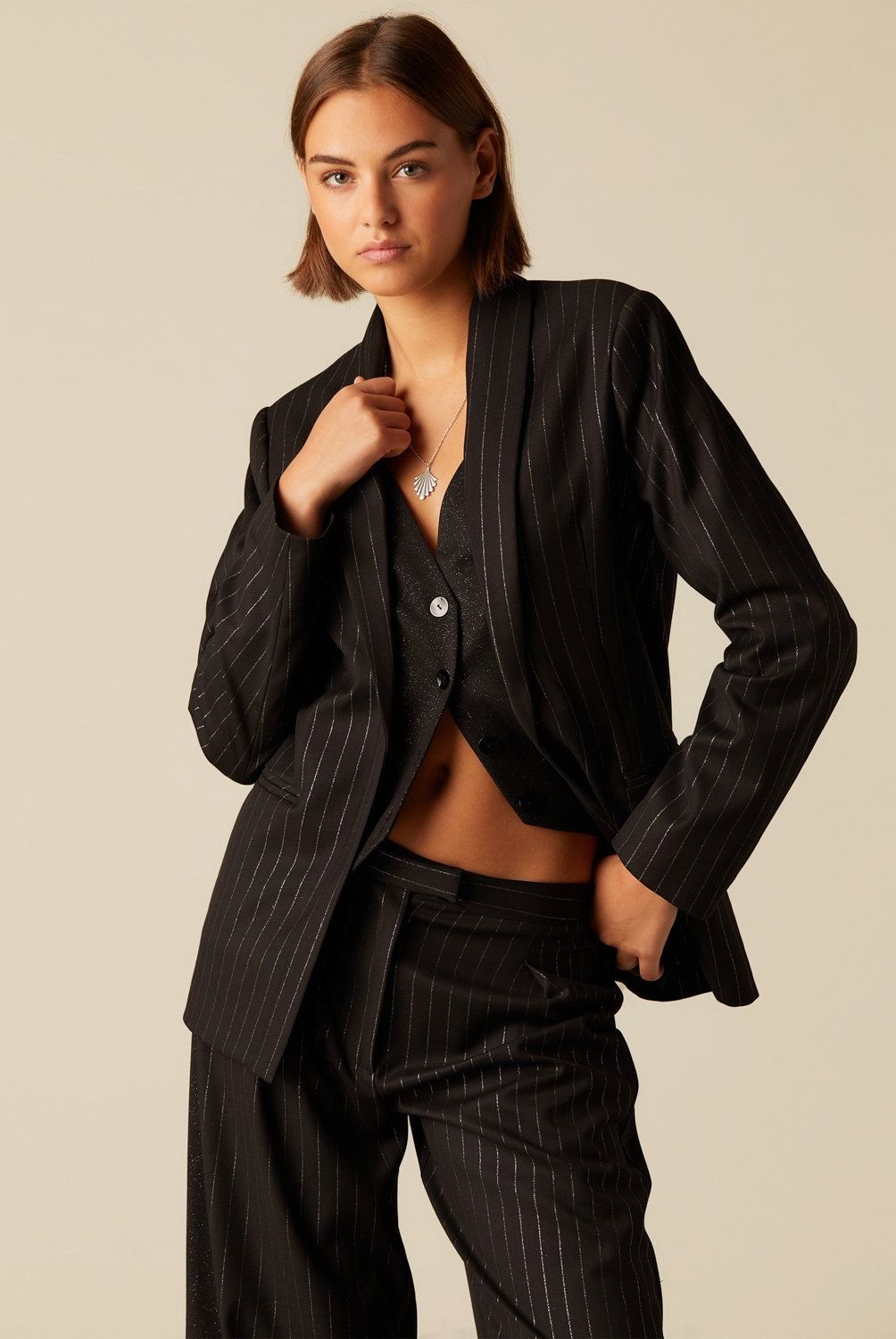 NICOLI - Blazer Chaleco Raya Brillo Mujer Nicoli
