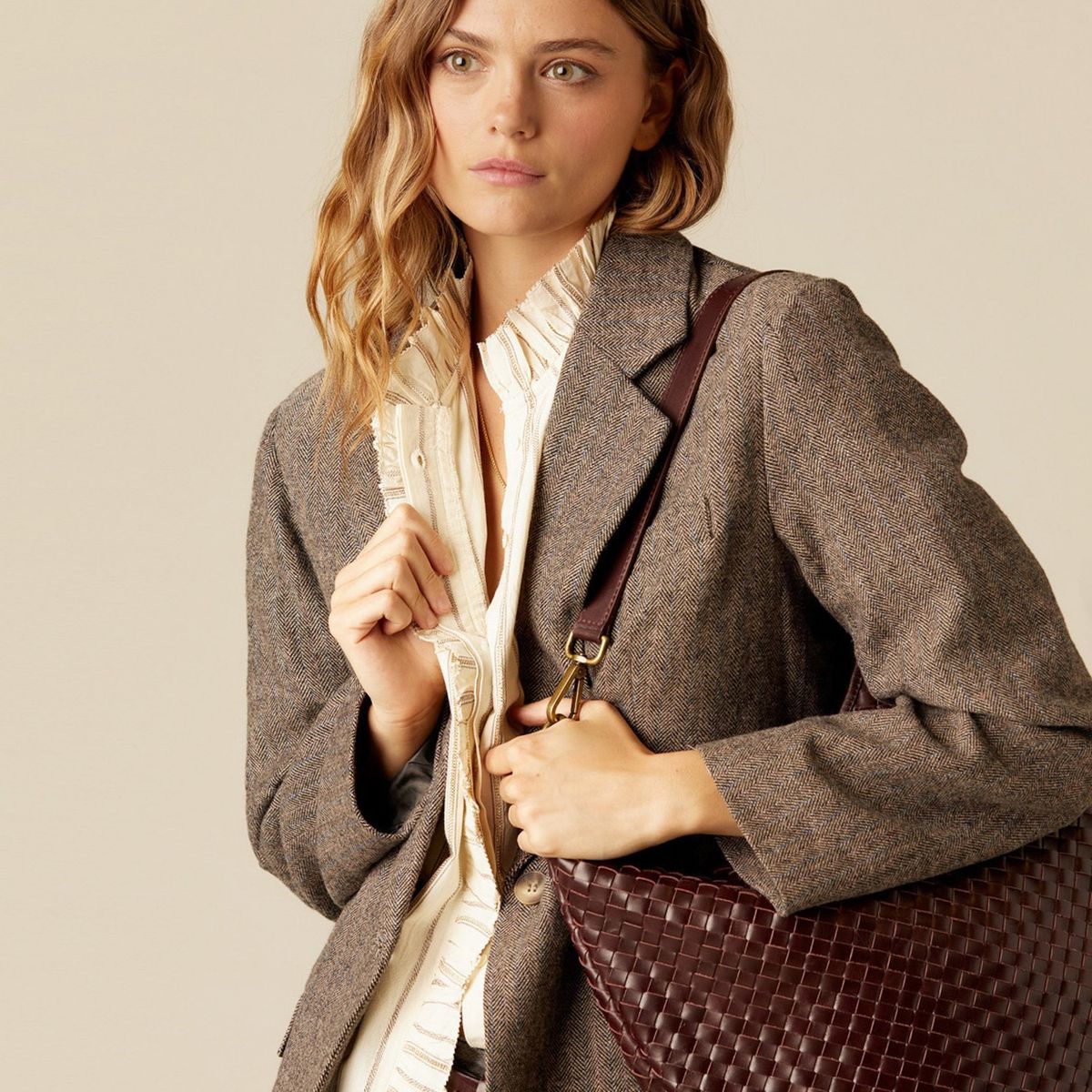 NICOLI - Blazer Espiga Café Raya Mujer Nicoli