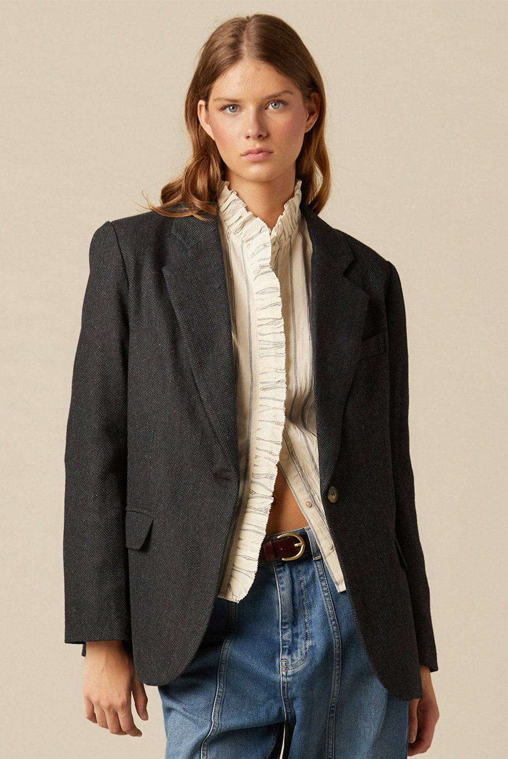 NICOLI - Blazer Espiga Azul Mujer Nicoli