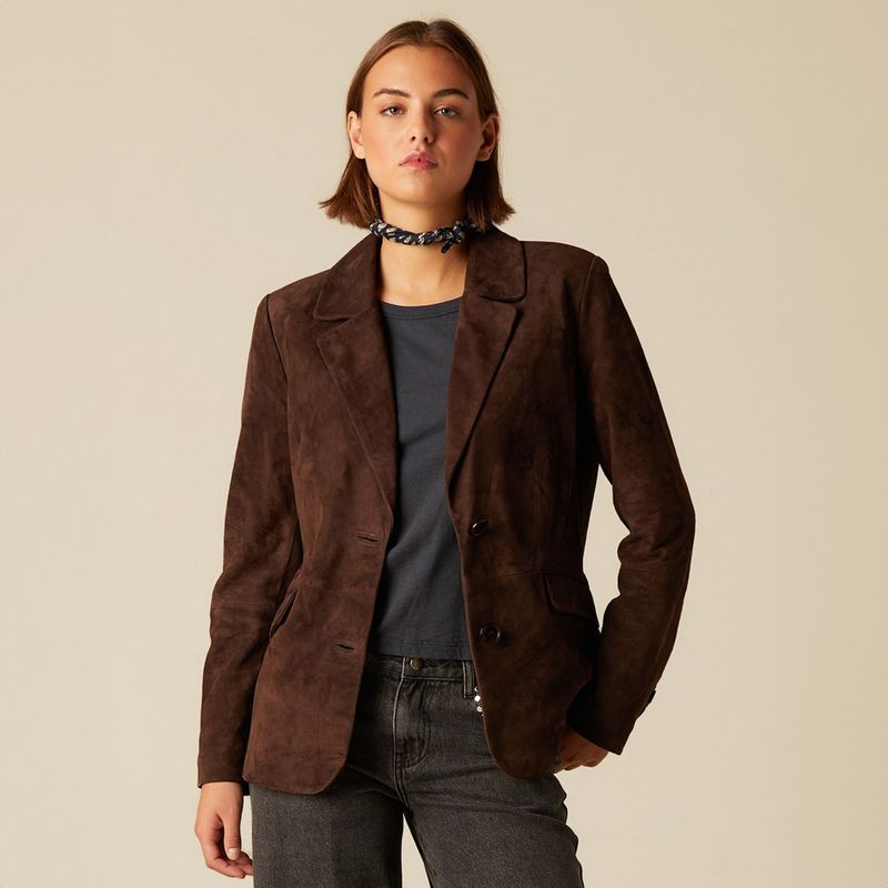 NICOLI - Blazer Gamuza Café Mujer Nicoli