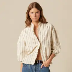 NICOLI - Blusa Cruda Raya Azul Lurex Mujer