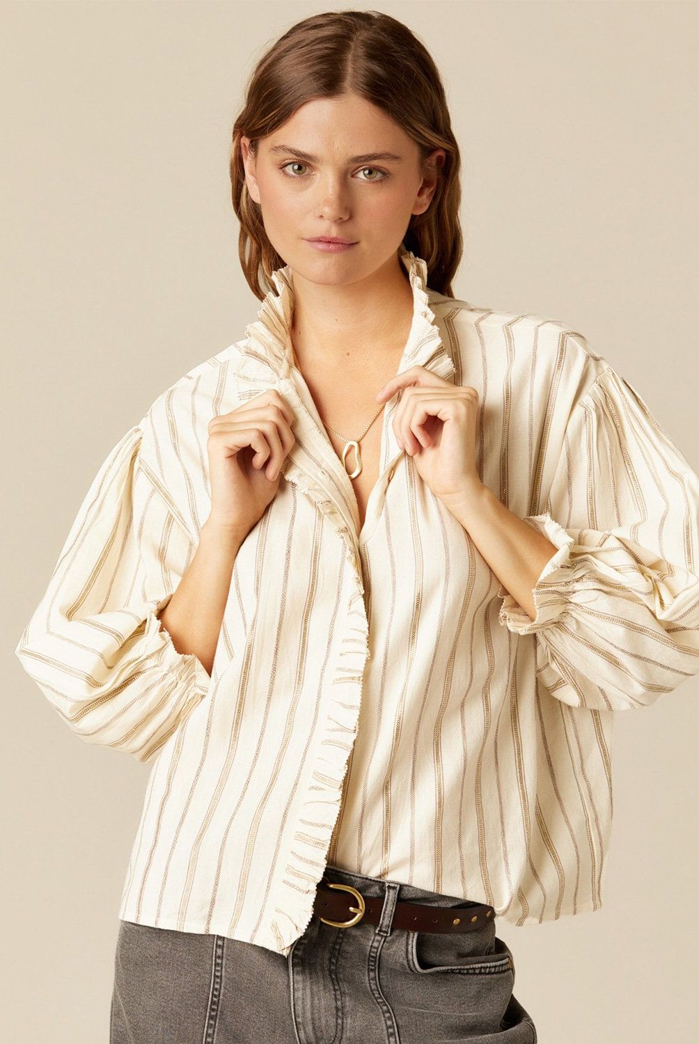 NICOLI - Blusa Cruda Raya Café Lurex Mujer Nicoli