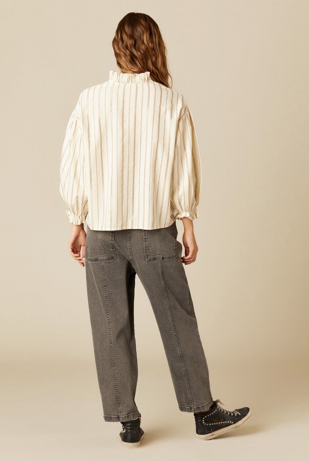 NICOLI - Blusa Cruda Raya Café Lurex Mujer Nicoli