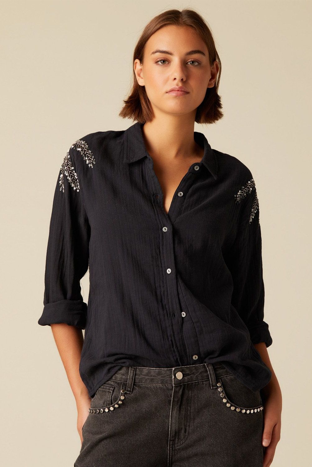 NICOLI - Blusa Palmera Beads Mujer Nicoli