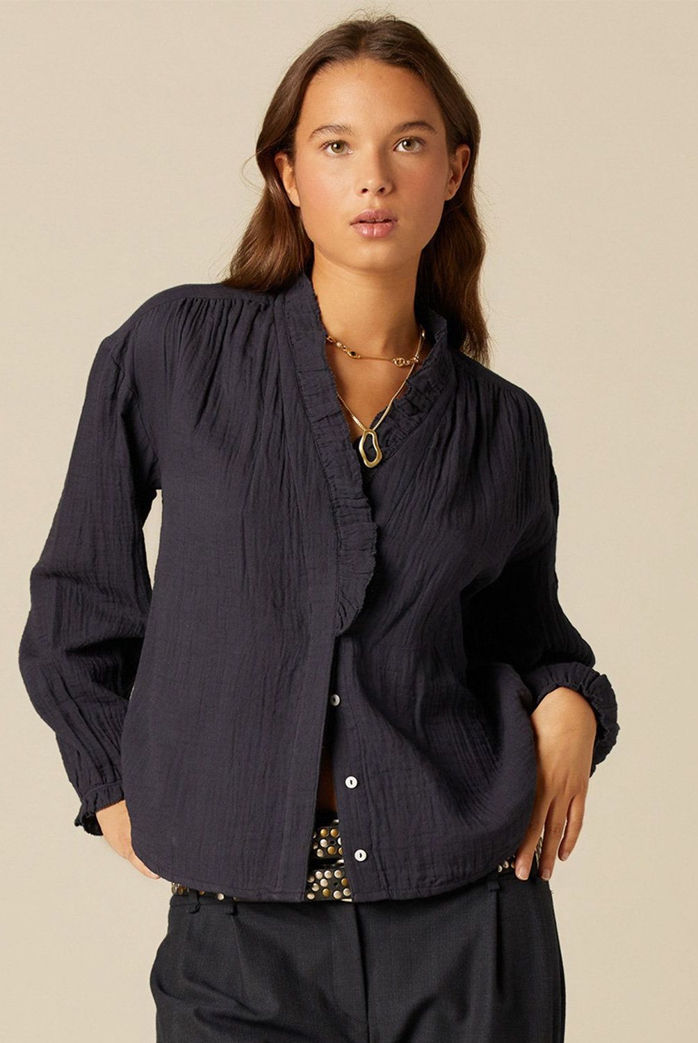 NICOLI - Blusa Perkins Azul Mujer Nicoli