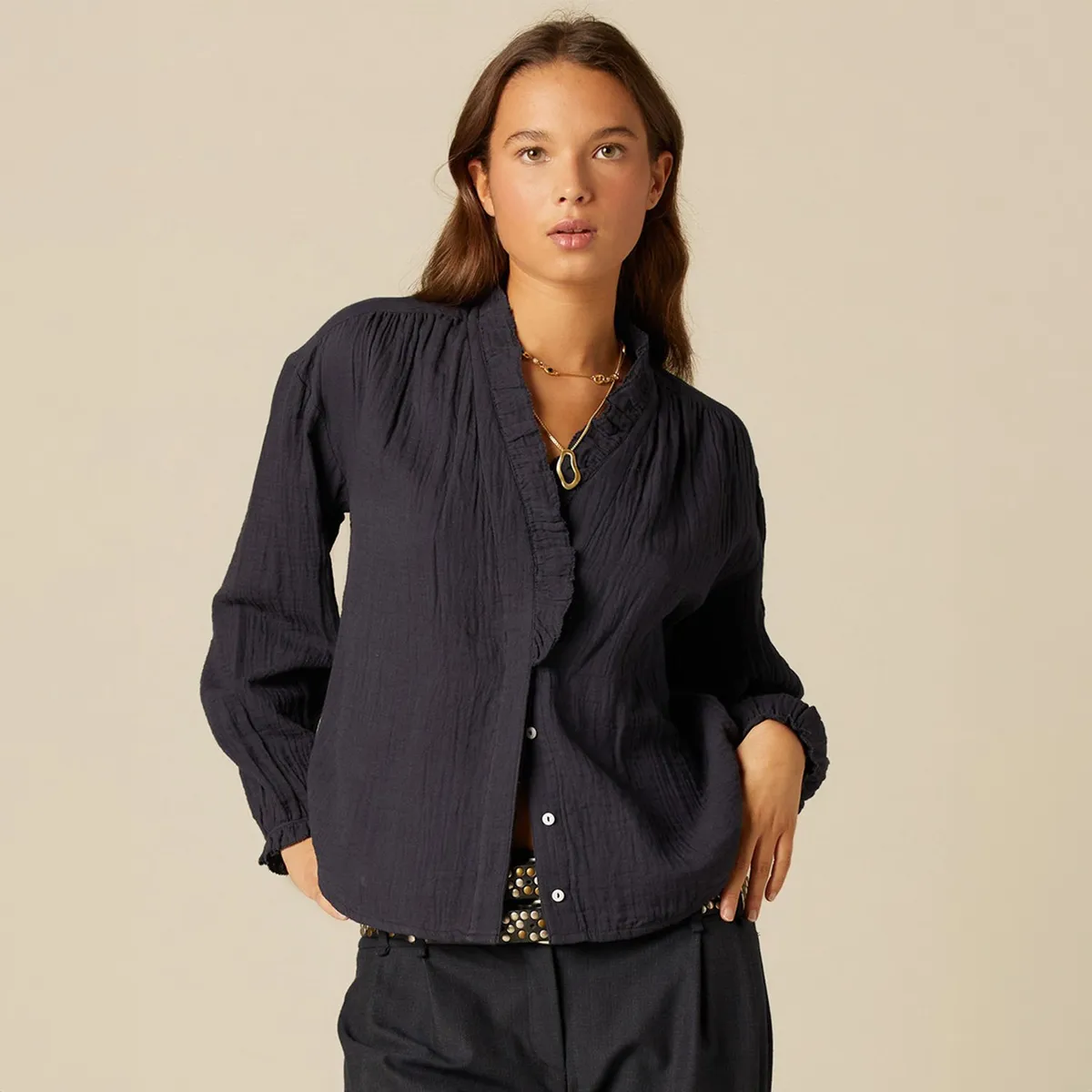 NICOLI - Blusa Perkins Azul Mujer Nicoli