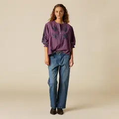 NICOLI - Blusa Morado Bordado Flor Mujer