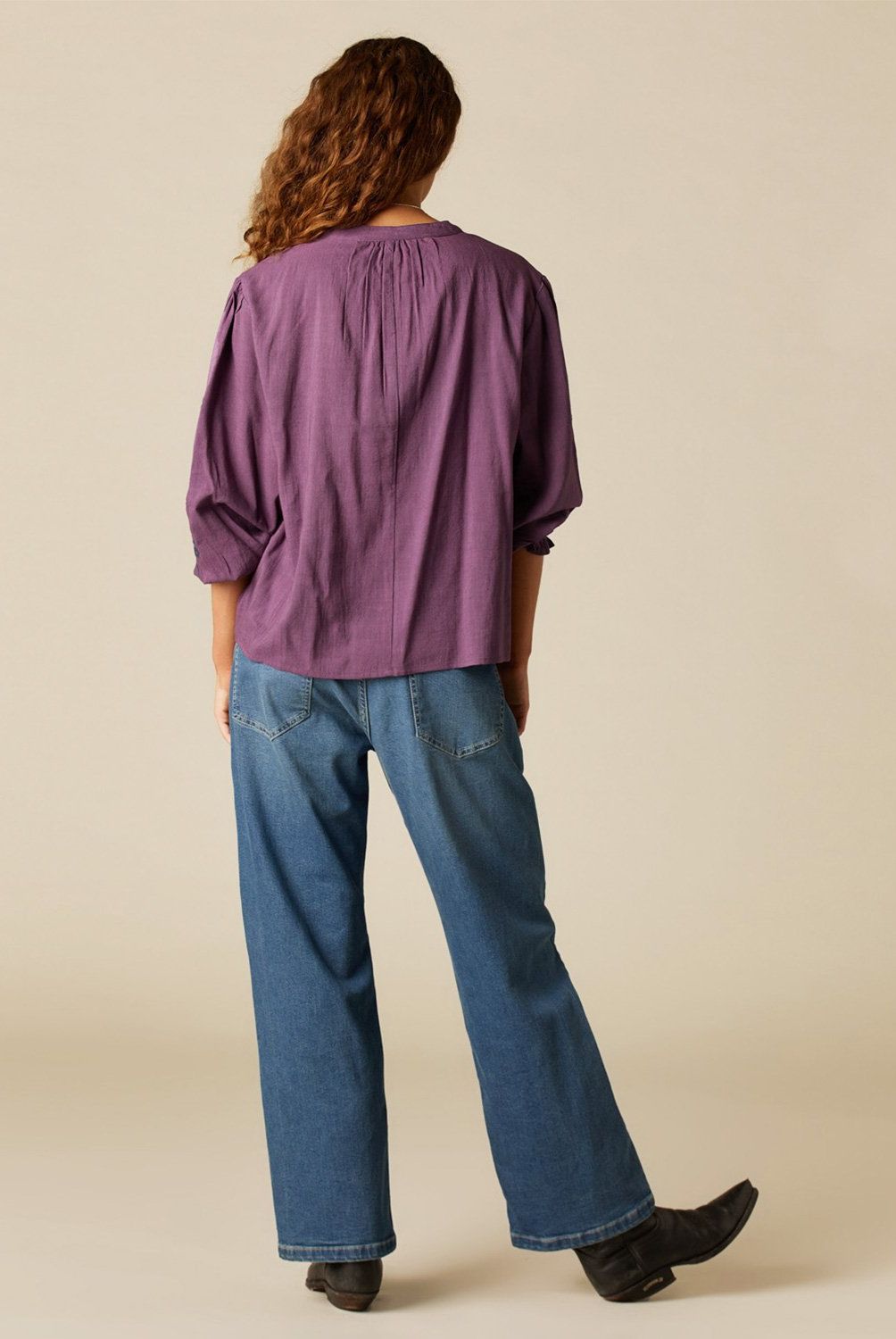 NICOLI - Blusa Morado Bordado Flor Mujer Nicoli