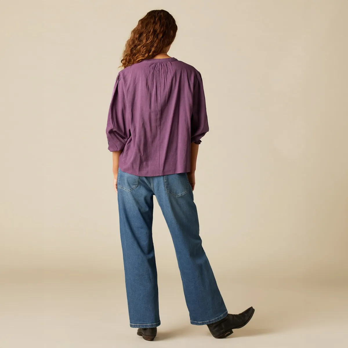 NICOLI - Blusa Morado Bordado Flor Mujer Nicoli