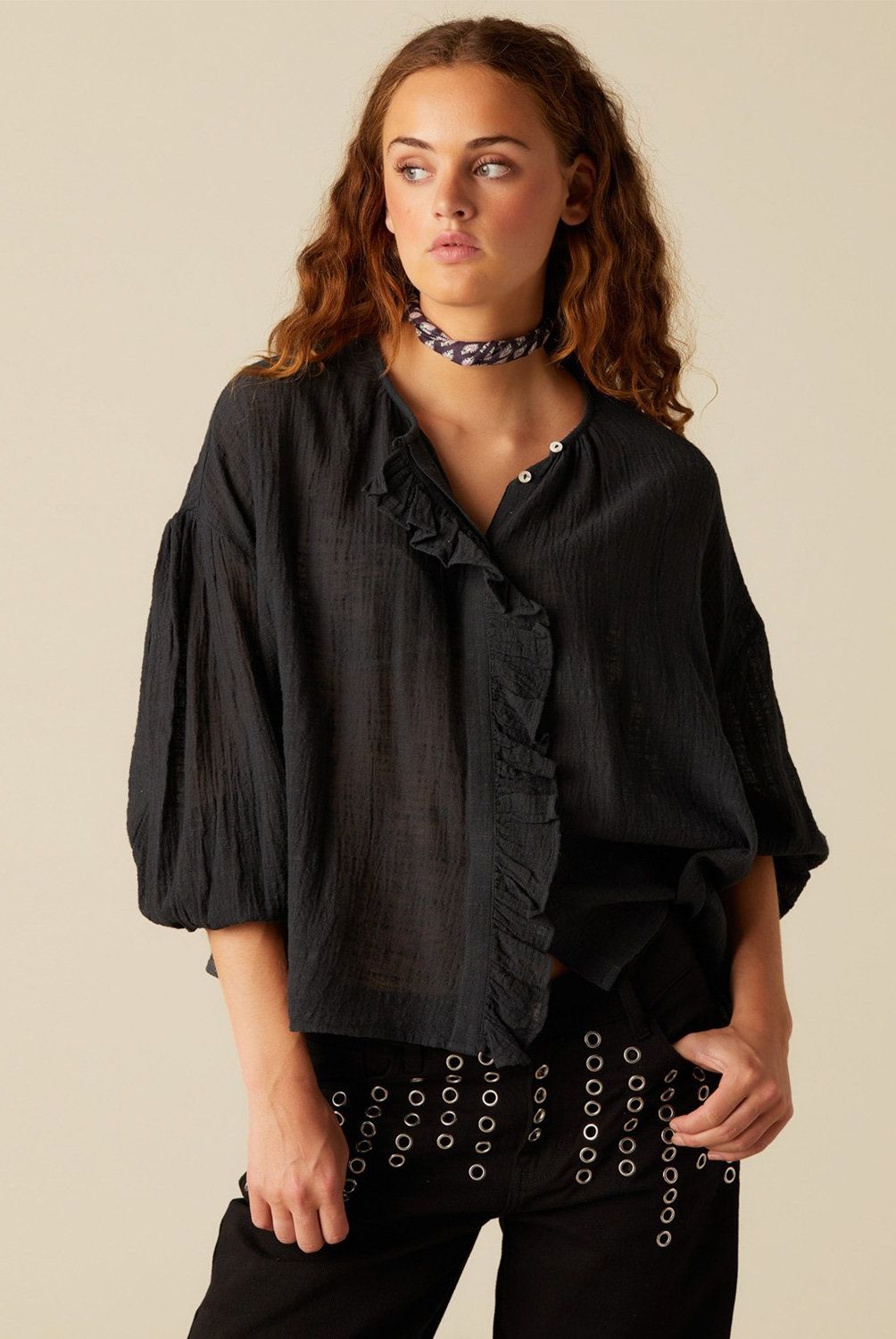 NICOLI - Blusa Antracita Rústica Mujer Nicoli