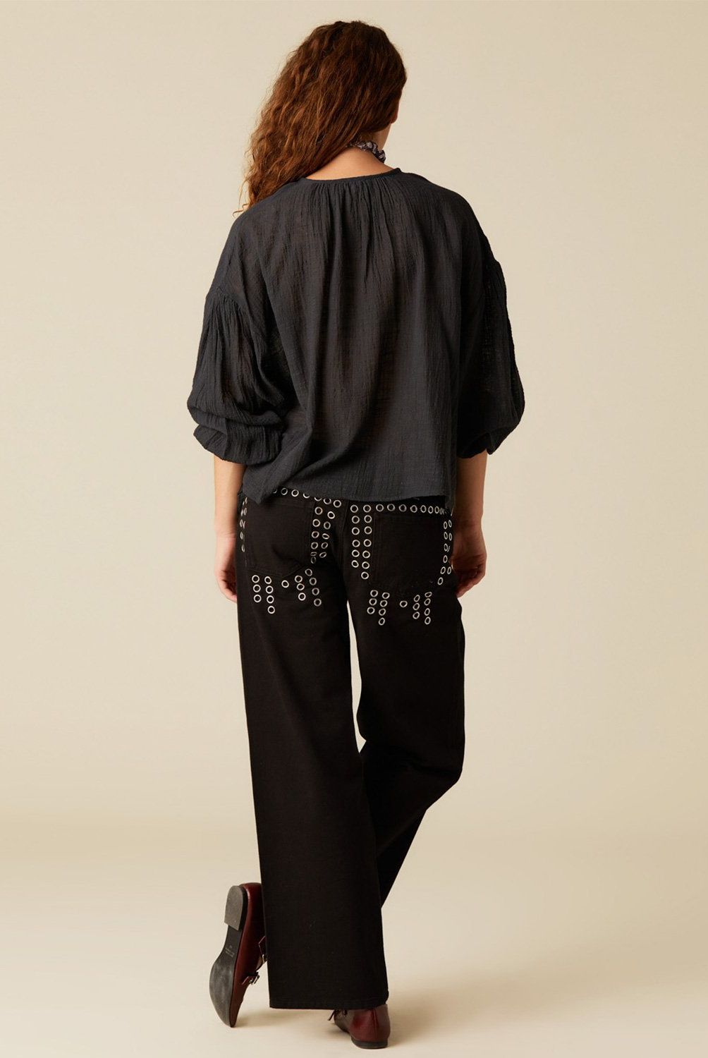 NICOLI - Blusa Antracita Rústica Mujer Nicoli