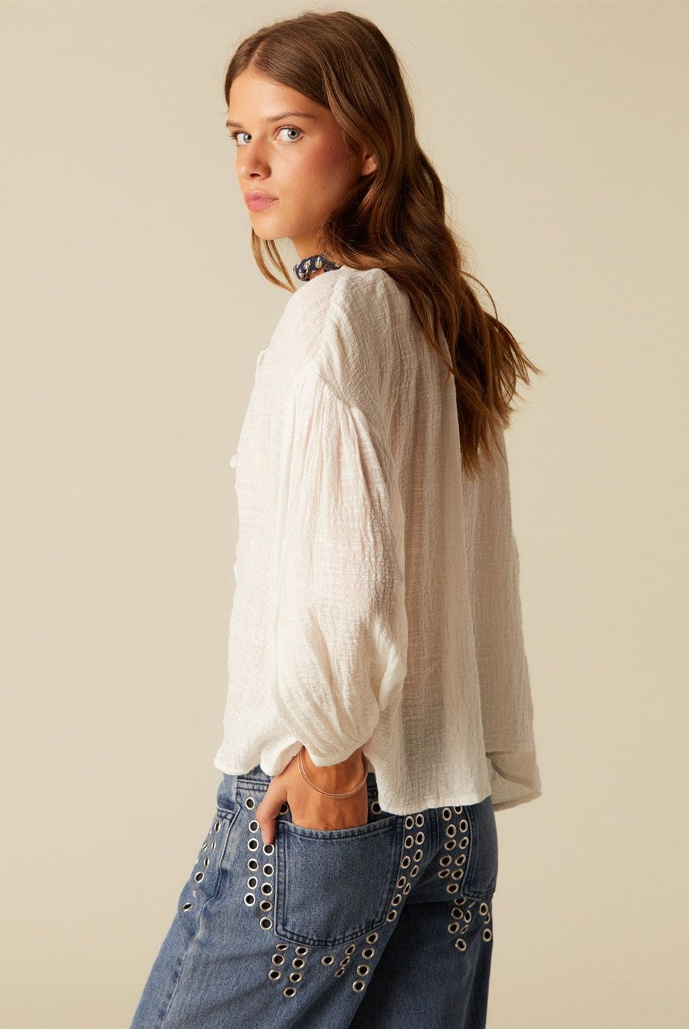NICOLI - Blusa Cruda Rústica Mujer Nicoli