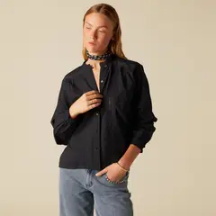 NICOLI - Blusa Antracita Tira Encaje Mujer