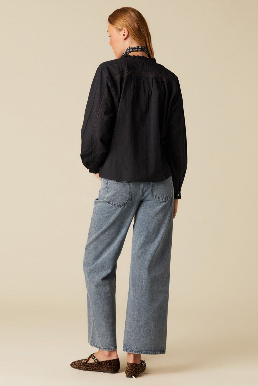 NICOLI - Blusa Antracita Tira Encaje Mujer Nicoli