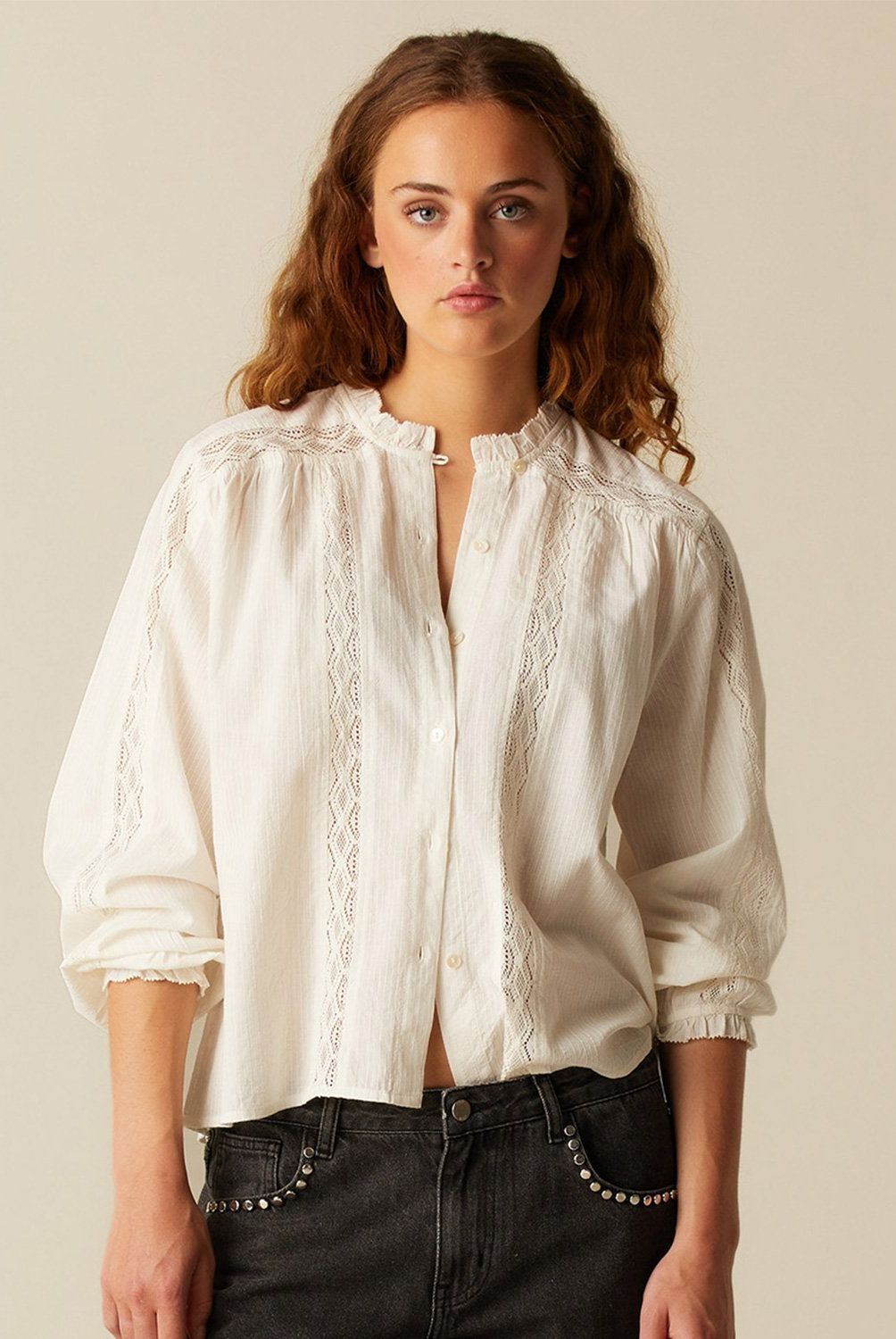 NICOLI - Blusa Cruda Tira Encaje Mujer Nicoli