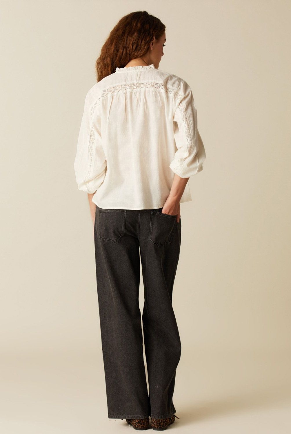 NICOLI - Blusa Cruda Tira Encaje Mujer Nicoli