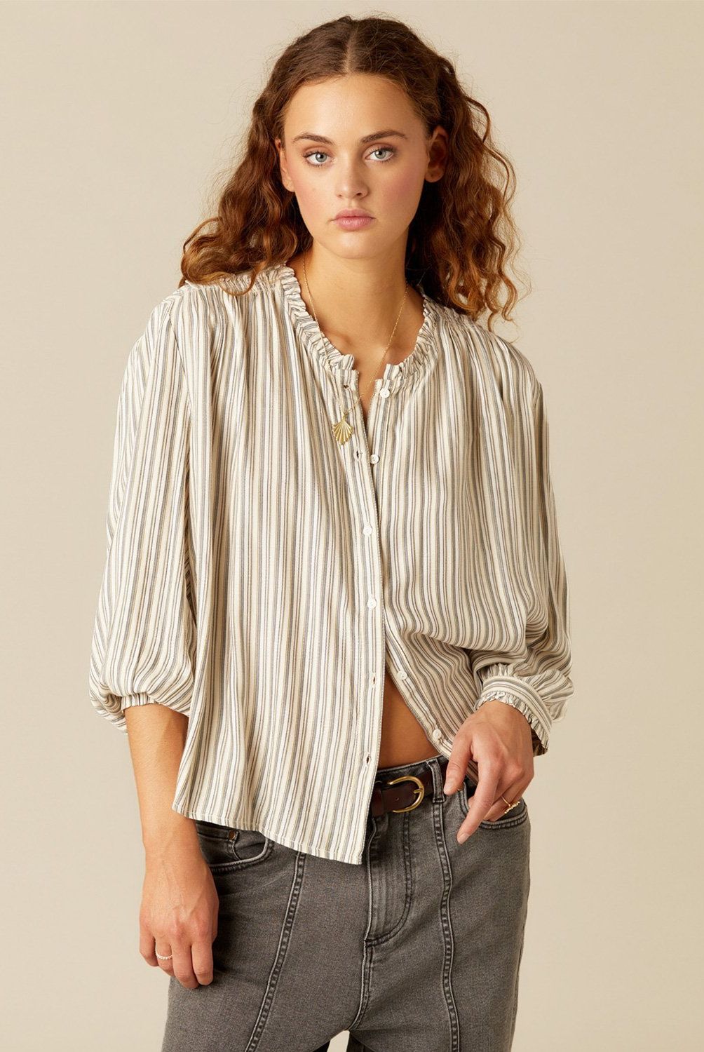 NICOLI - Blusa Raya Azul Mostaza Mujer Nicoli
