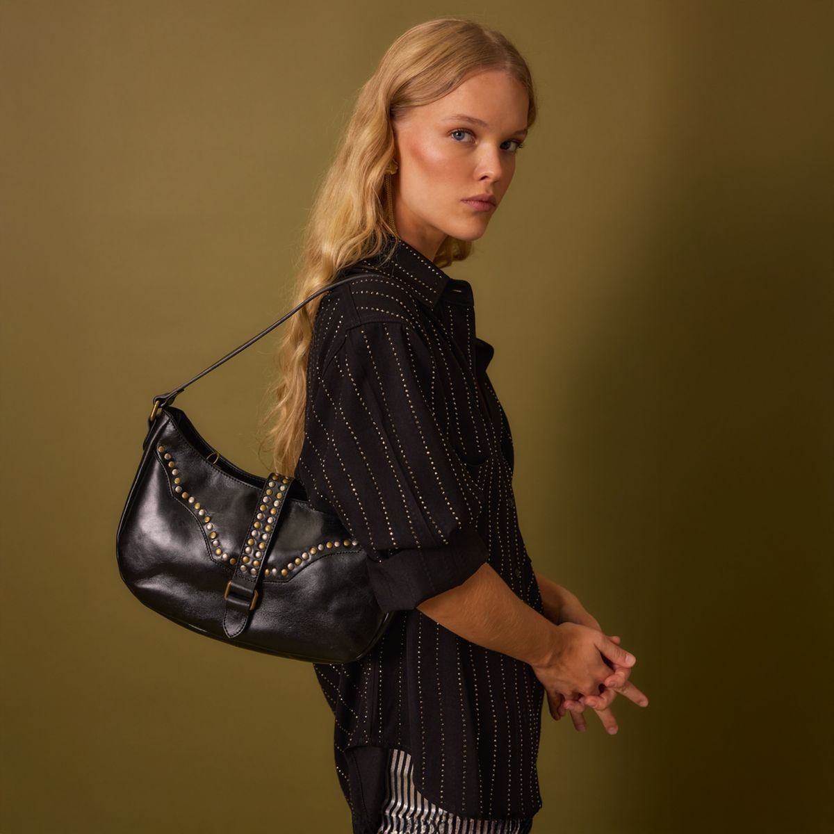 NICOLI - Blusa Tachuelas Plateadas Mujer Nicoli